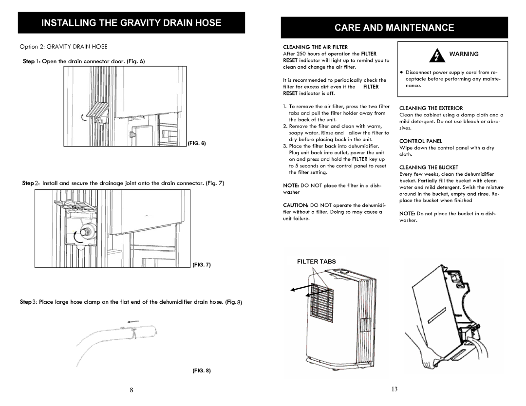 Soleus Air SG-DEH-70EP-2 manual Installing the Gravity Drain Hose Care and Maintenance 