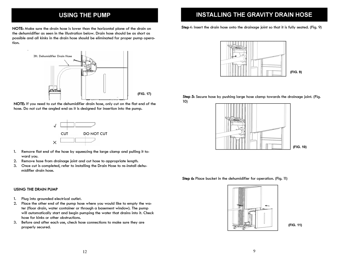 Soleus Air SG-DEH-70EP-2 manual Using the Pump, Installing the Gravity Drain Hose, Using the Drain Pump 