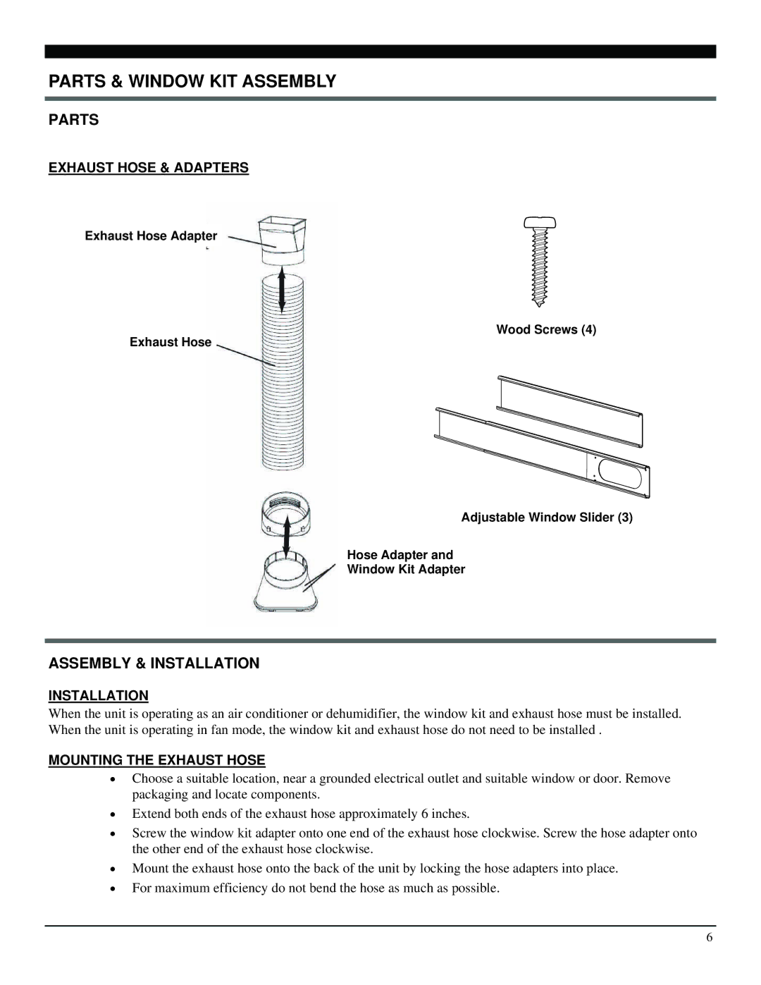 Soleus Air SG-PAC-08E3 manual Parts & Window KIT Assembly, Assembly & Installation 