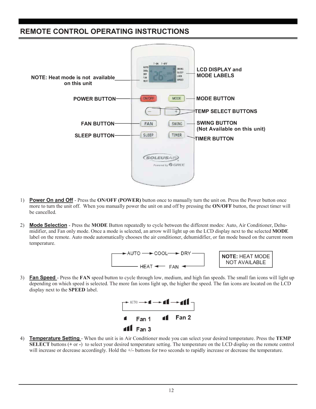 Soleus Air SG-PAC-10E2 (KY-101) manual Remote Control Operating Instructions, Timer Button 