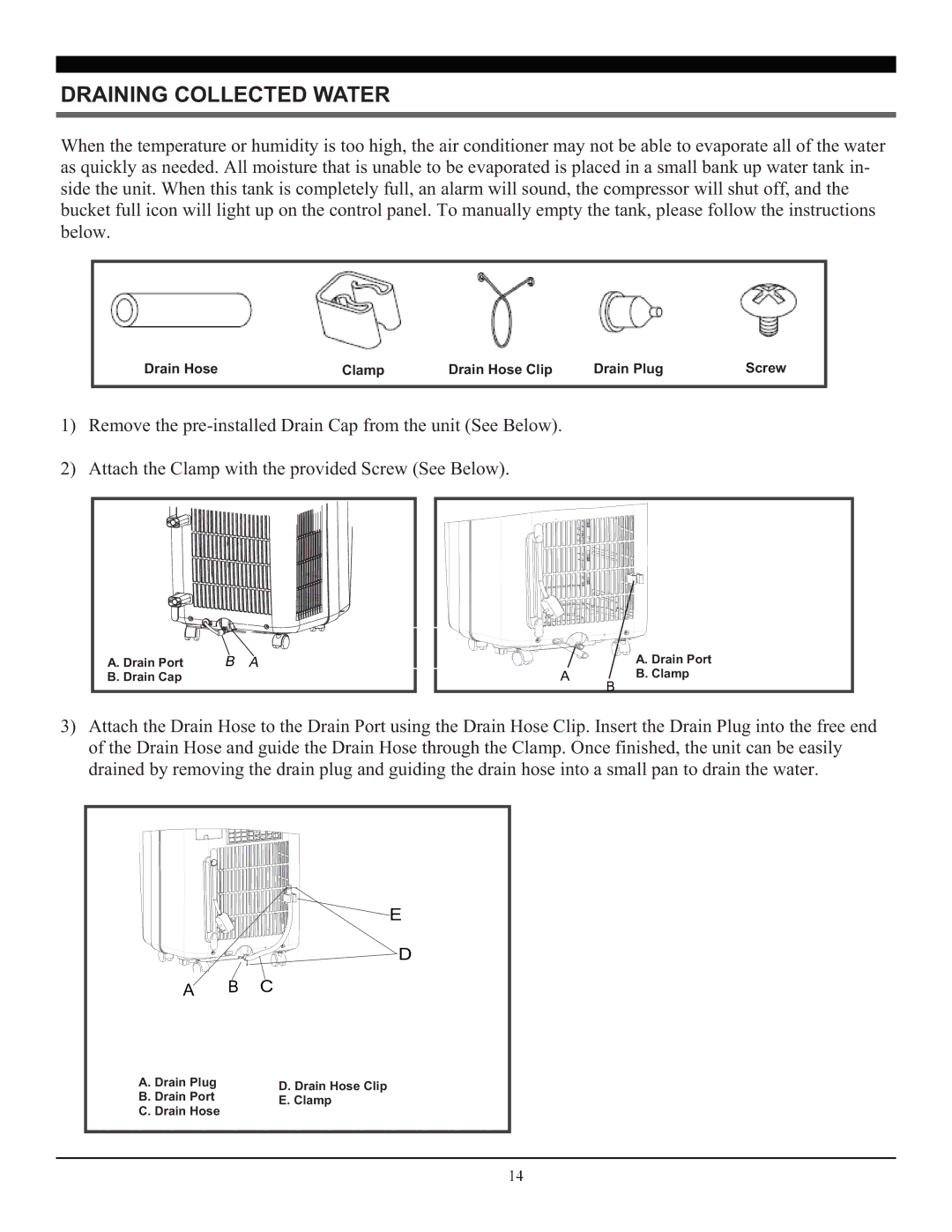 Soleus Air SG-PAC-10E2 (KY-101) manual Draining Collected Water 