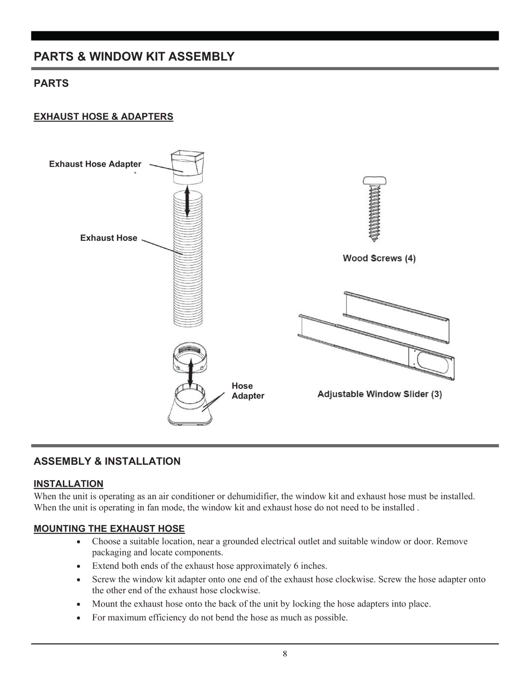 Soleus Air SG-PAC-10E2 (KY-101) manual Parts & Window KIT Assembly, Assembly & Installation 