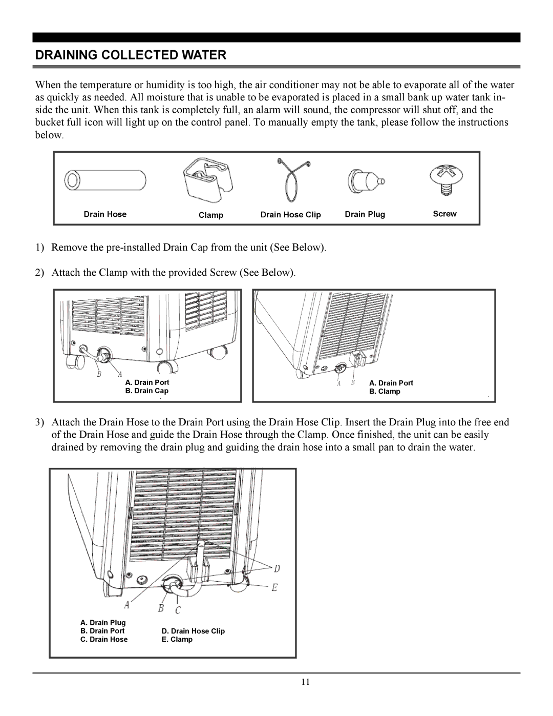 Soleus Air SG-PAC-10E5 operating instructions Draining Collected Water 