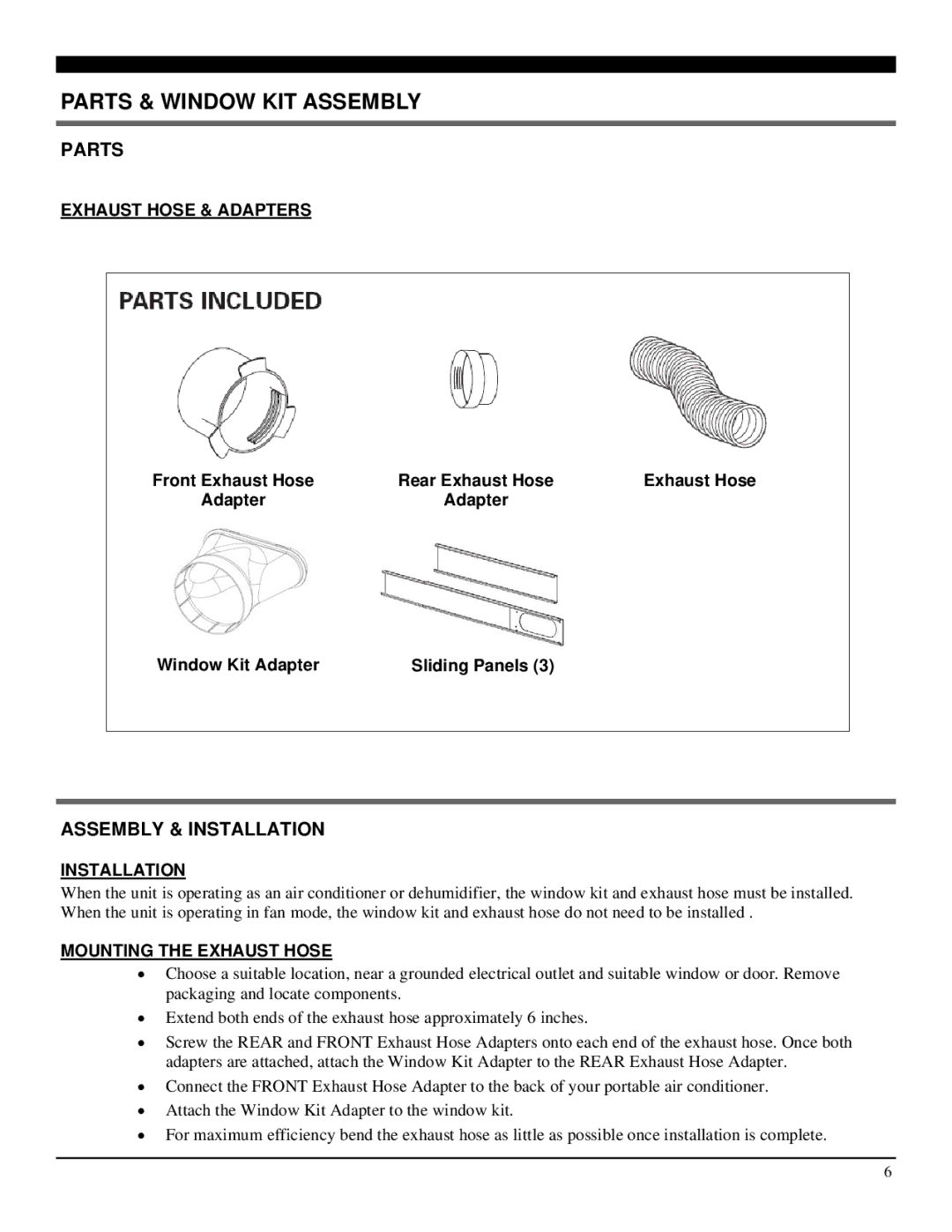 Soleus Air SG-PAC-12E1HP manual Parts & Window KIT Assembly, Assembly & Installation 