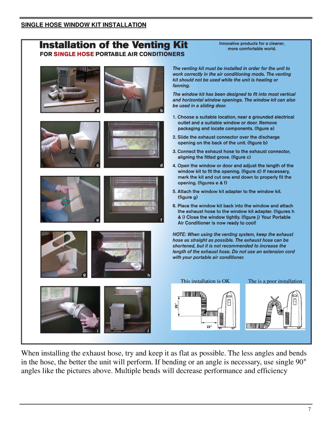 Soleus Air SG-PAC-12E1HP manual Single Hose Window KIT Installation 