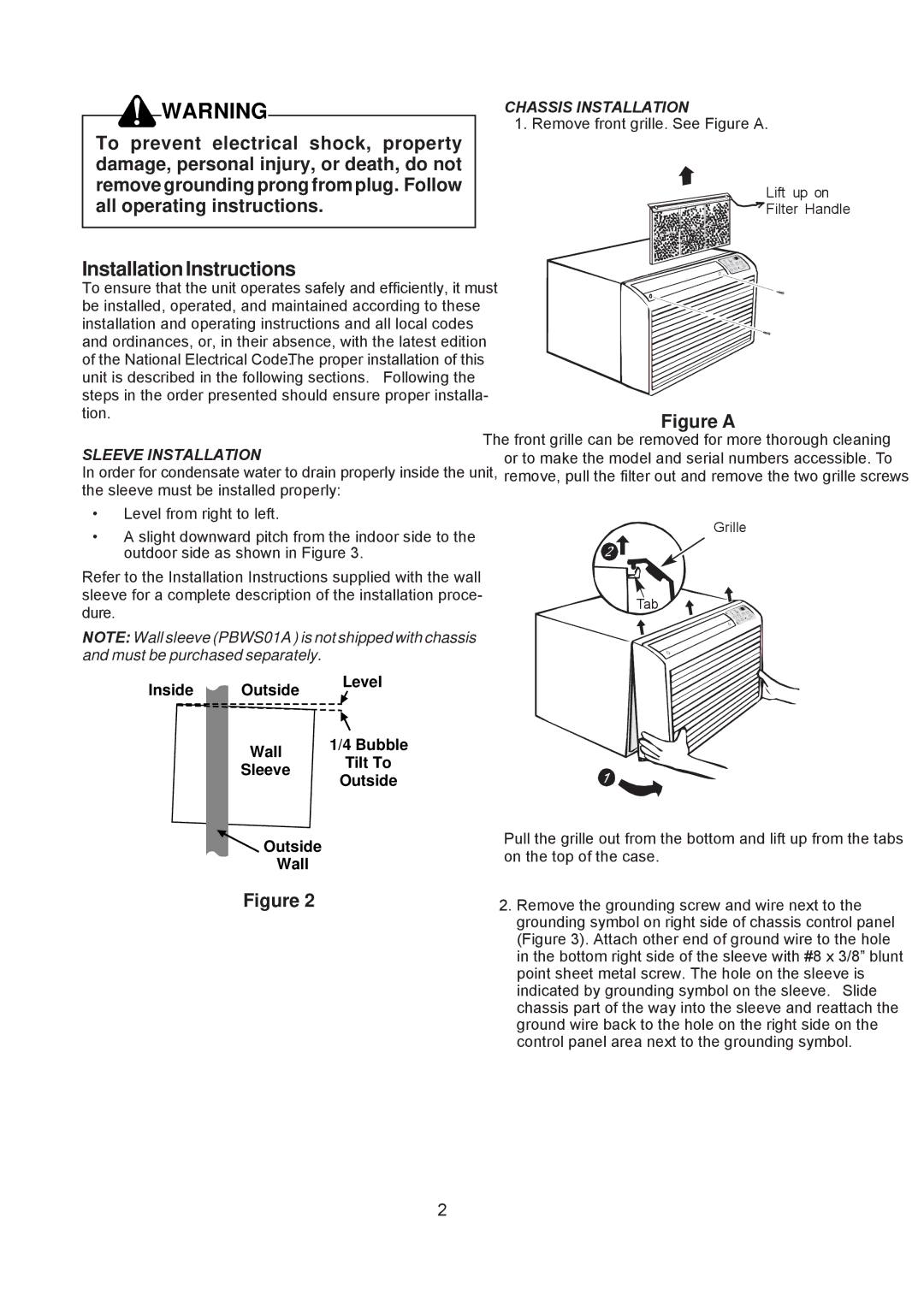 Soleus Air SG-TTW-12HC-26, SG-TTW-09HC-26, SG-TTW-12ESEZ-26, SG-TTW-09ESE-26 InstallationInstructions, Sleeve Installation 