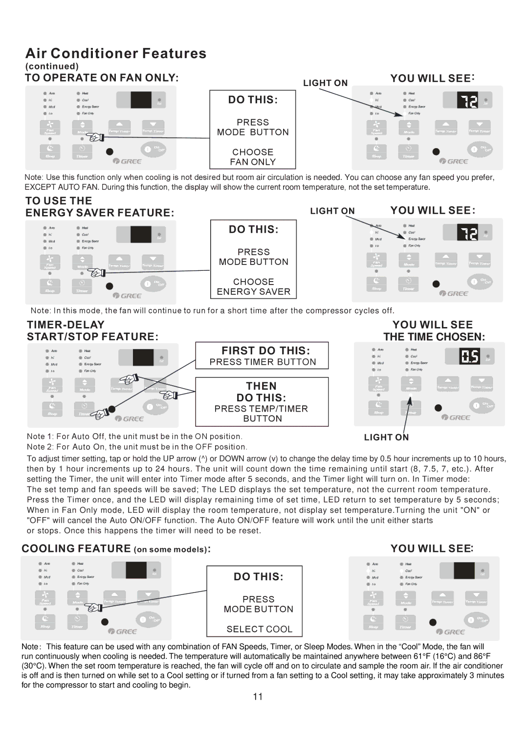 Soleus Air SG-TTW-12ESEZ-26 To Operate on FAN Onlyyou will see, To USE YOU will see Energy Saver Feature, Then Do this 