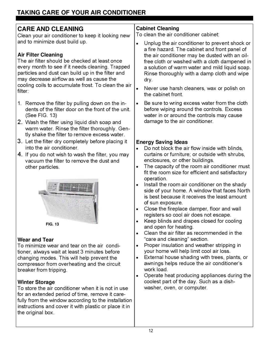 Soleus Air SG-TTW-10ESE manual Taking Care of Your AIR Conditioner Care and Cleaning, Air Filter Cleaning 