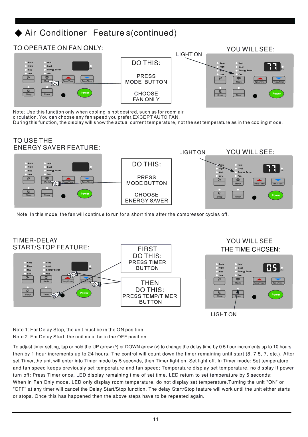 Soleus Air SG-TTW-12HC manual To Operate on FAN only YOU will see 