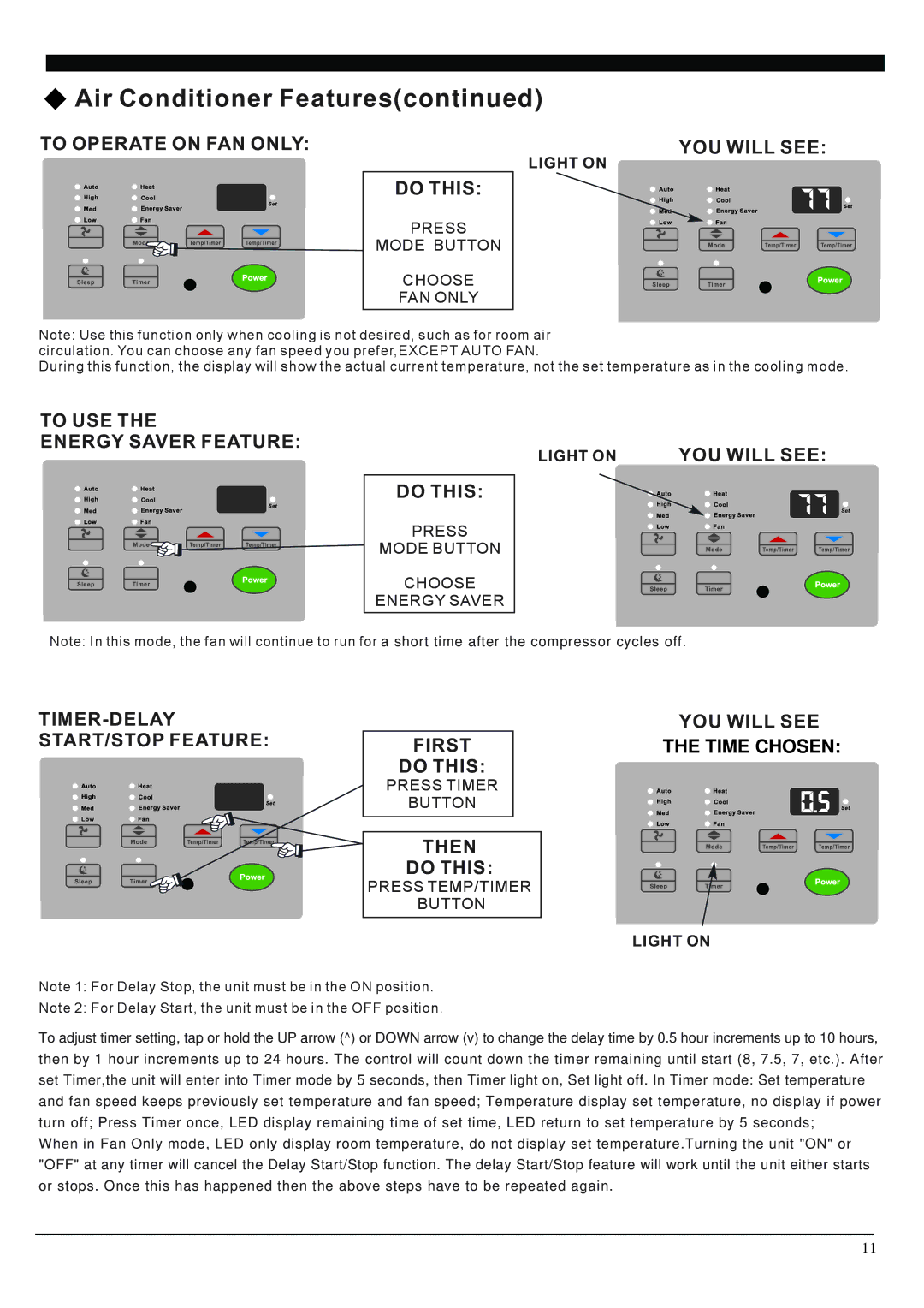 Soleus Air SG-TTW-14HC, SG-TTW-10HC manual To Operate on FAN only YOU will see 