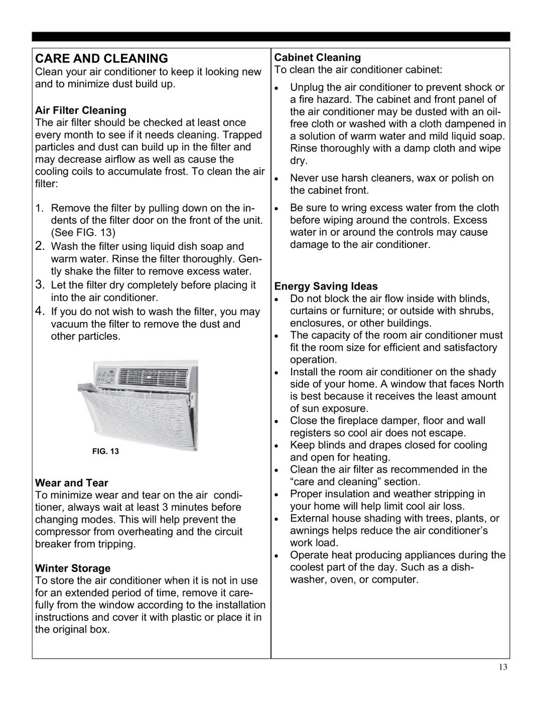 Soleus Air SG-TTW-14HC, SG-TTW-10HC manual Care and Cleaning, Air Filter Cleaning 