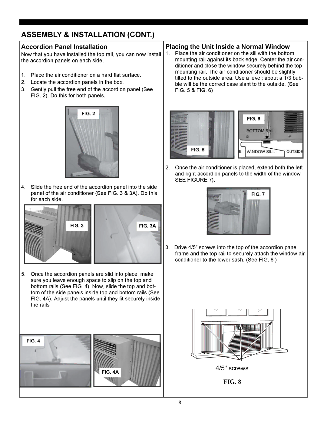 Soleus Air SG-WAC-06ESE-C Assembly & Installation, Accordion Panel Installation, Placing the Unit Inside a Normal Window 