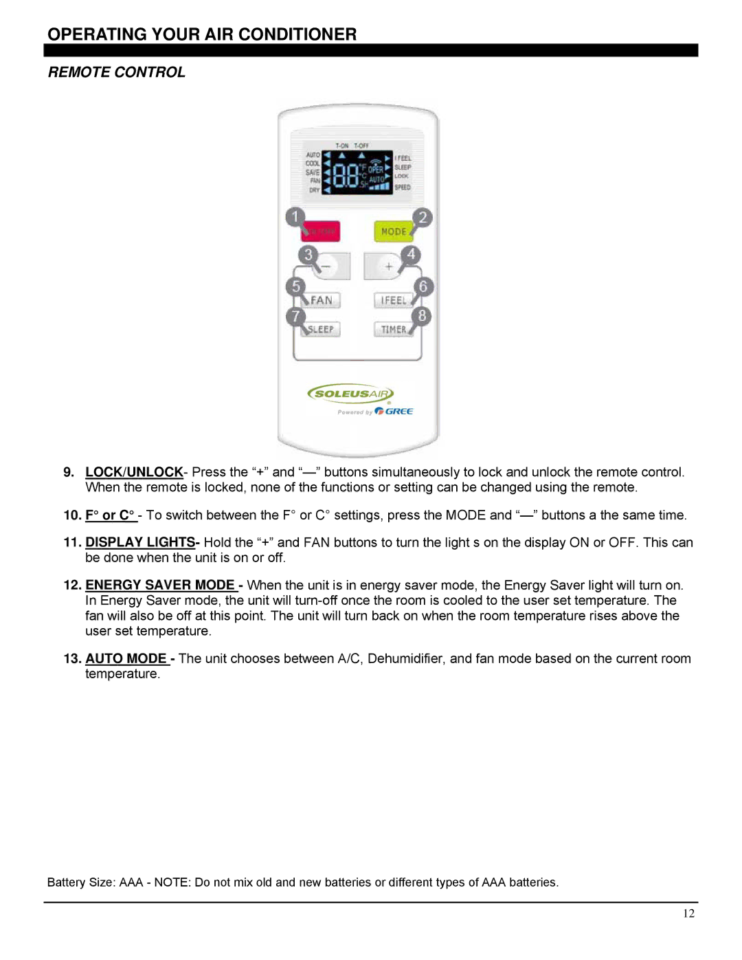 Soleus Air SG-WAC-08ESE-F, SG-WAC-06ESE-F operating instructions Operating Your AIR Conditioner 