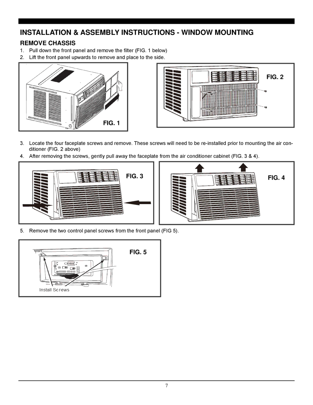 Soleus Air SG-WAC-12HCE manual Installation & Assembly Instructions Window Mounting, Remove Chassis 