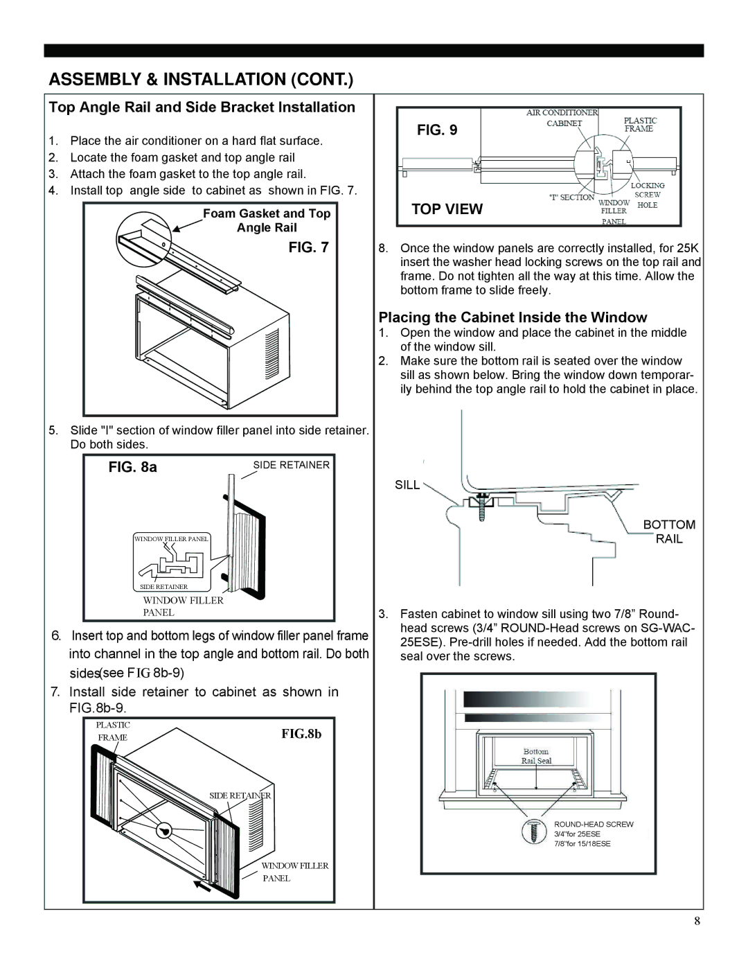 Soleus Air SG-WAC-18ESE Assembly & Installation, Top Angle Rail and Side Bracket Installation, TOP View, Sill Bottom Rail 