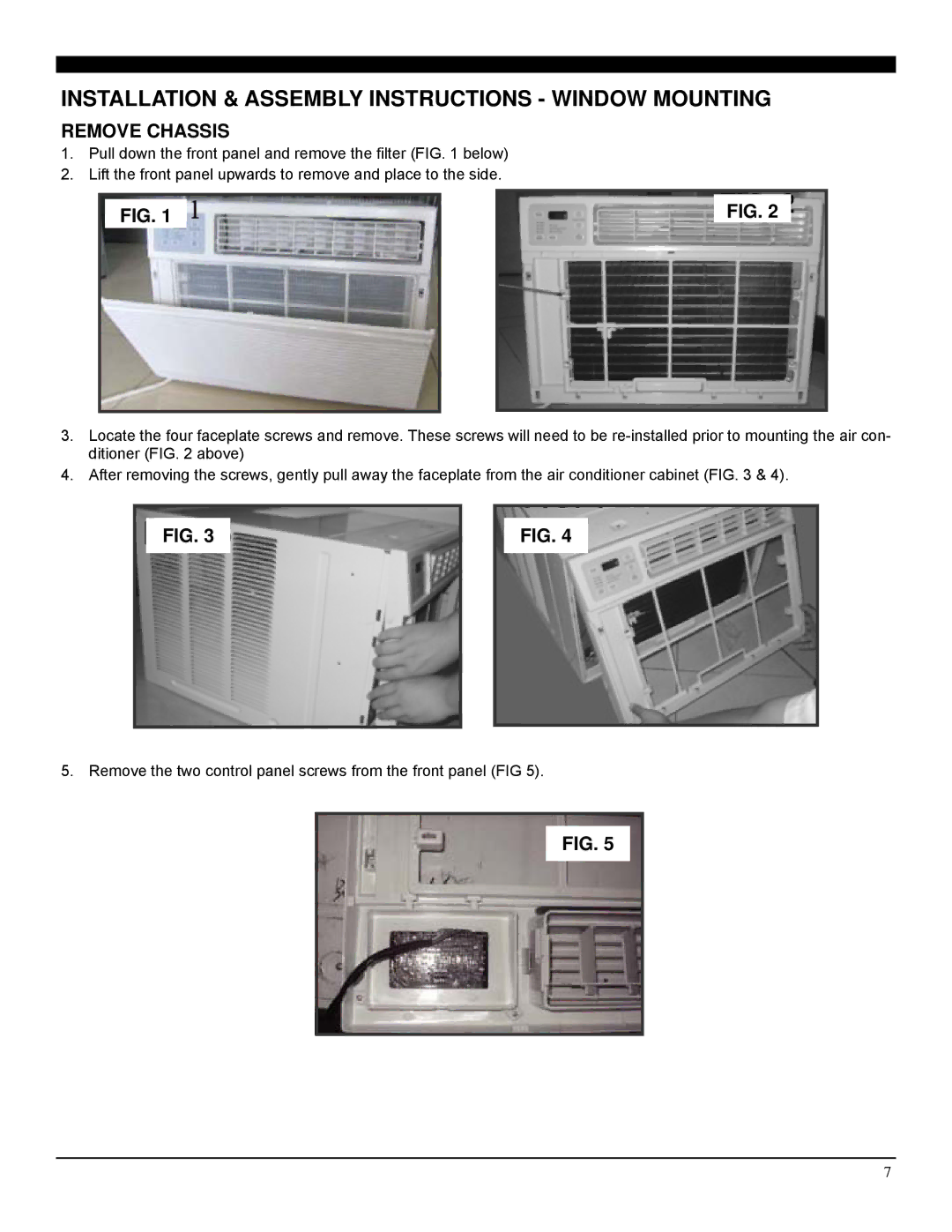 Soleus Air SG-WAC-25HCE manual Installation & Assembly Instructions Window Mounting, Remove Chassis 