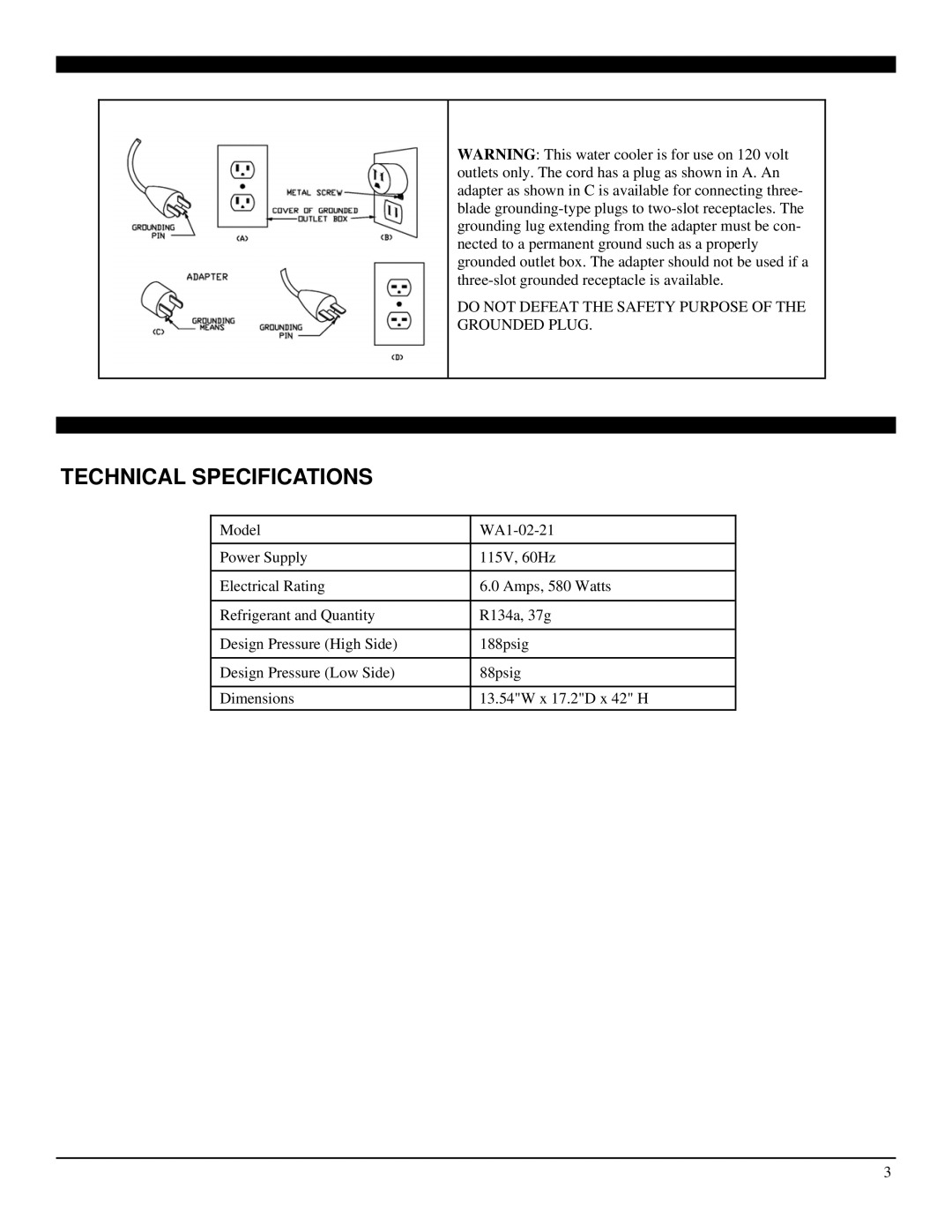 Soleus Air WA1-02-21 manual Technical Specifications 