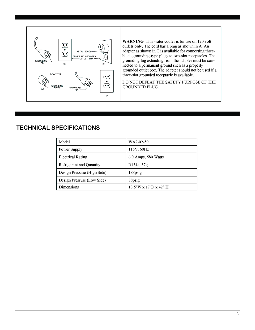 Soleus Air WA2-02-50 manual Technical Specifications 