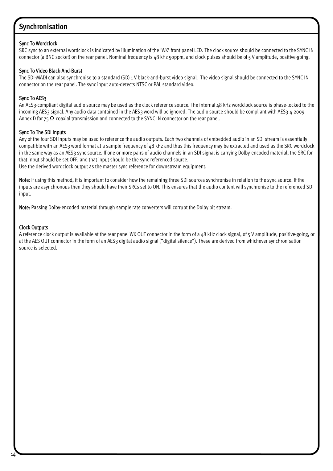 Solid State Logic 1266 manual Synchronisation 