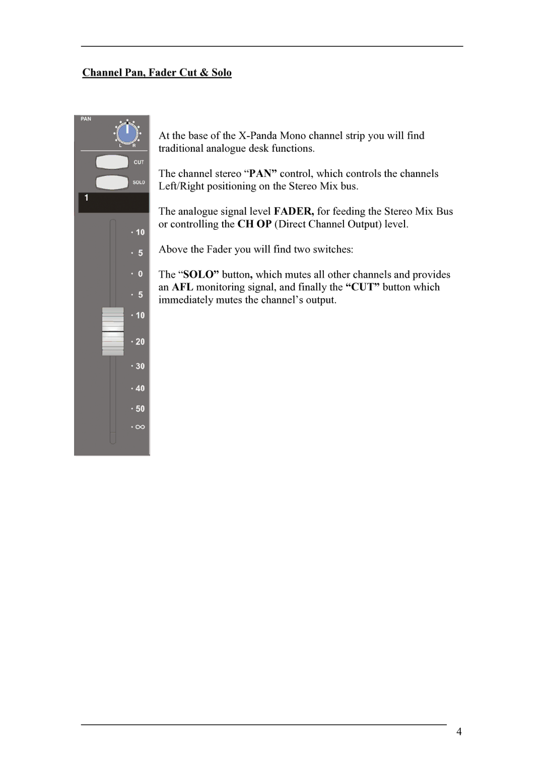 Solid State Logic 82BXEM01A manual Channel Pan, Fader Cut & Solo 
