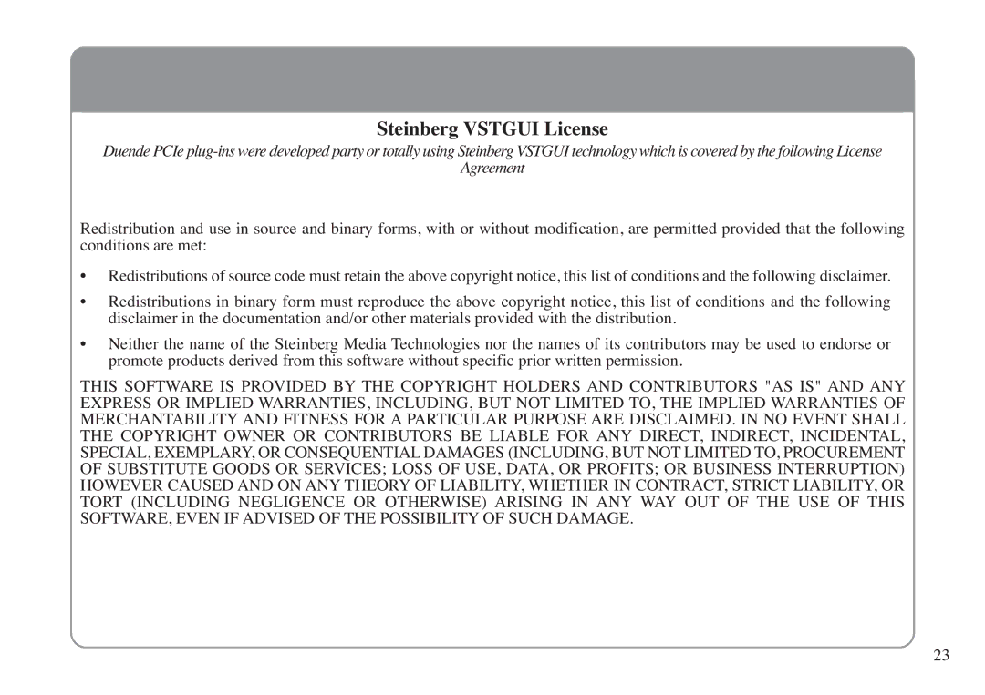 Solid State Logic 82S6MC120A manual Steinberg Vstgui License, Agreement 