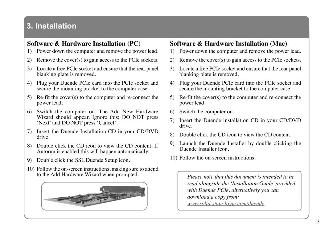 Solid State Logic 82S6MC120A manual Software & Hardware Installation PC, Software & Hardware Installation Mac 