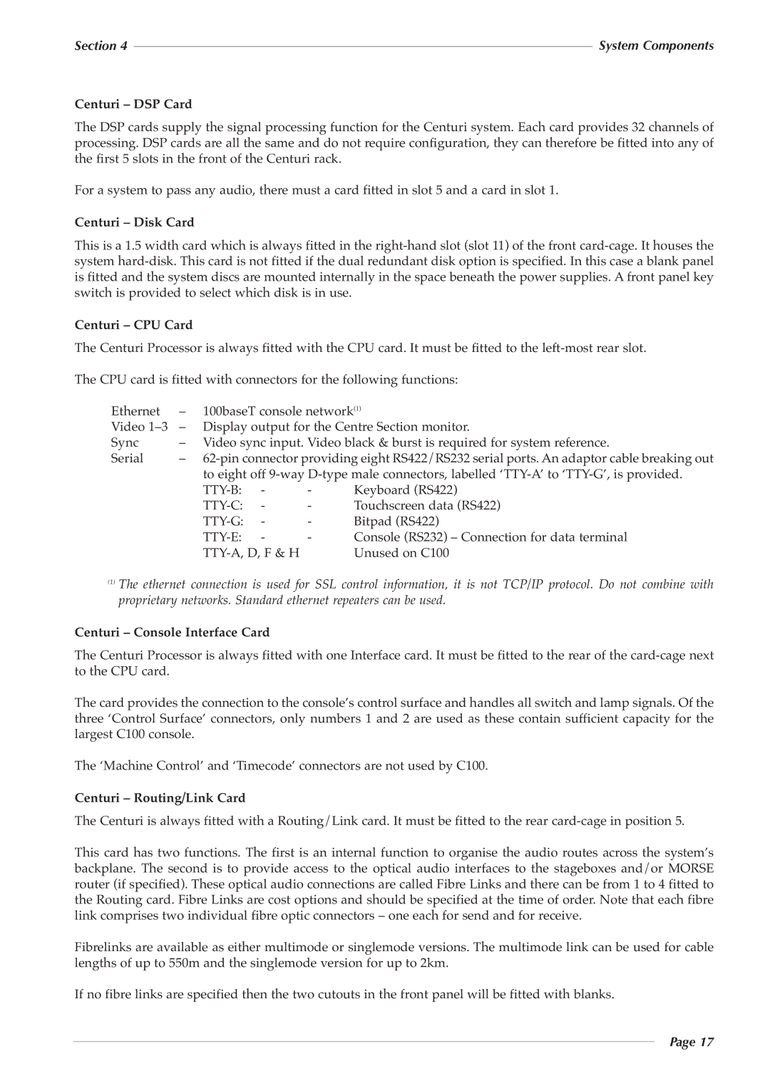 Solid State Logic 82S6PC1010C manual Centuri DSP Card, Centuri Disk Card, Centuri CPU Card, Centuri Console Interface Card 