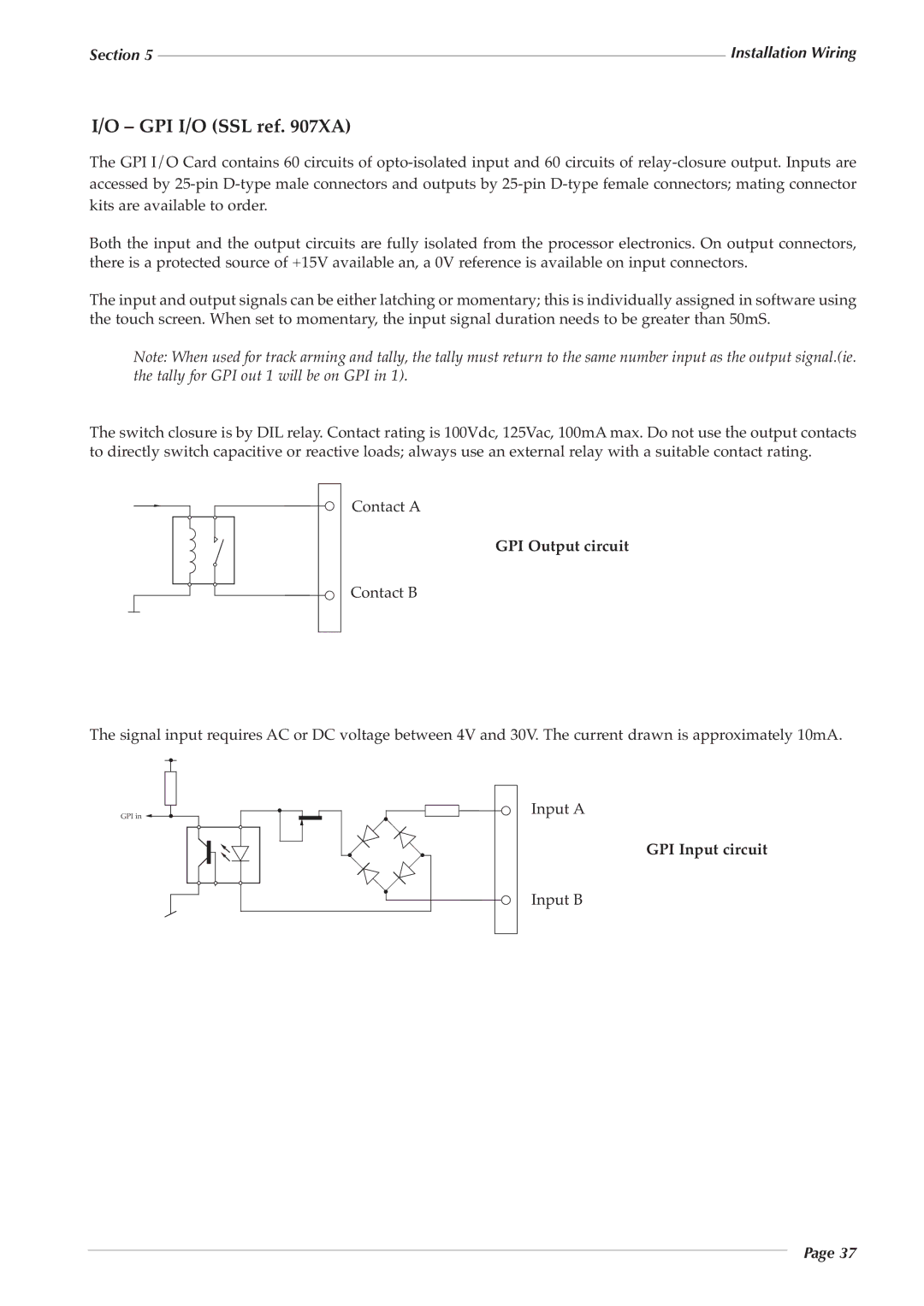 Solid State Logic 82S6PC1010C manual GPI I/O SSL ref XA, GPI Output circuit, GPI Input circuit 