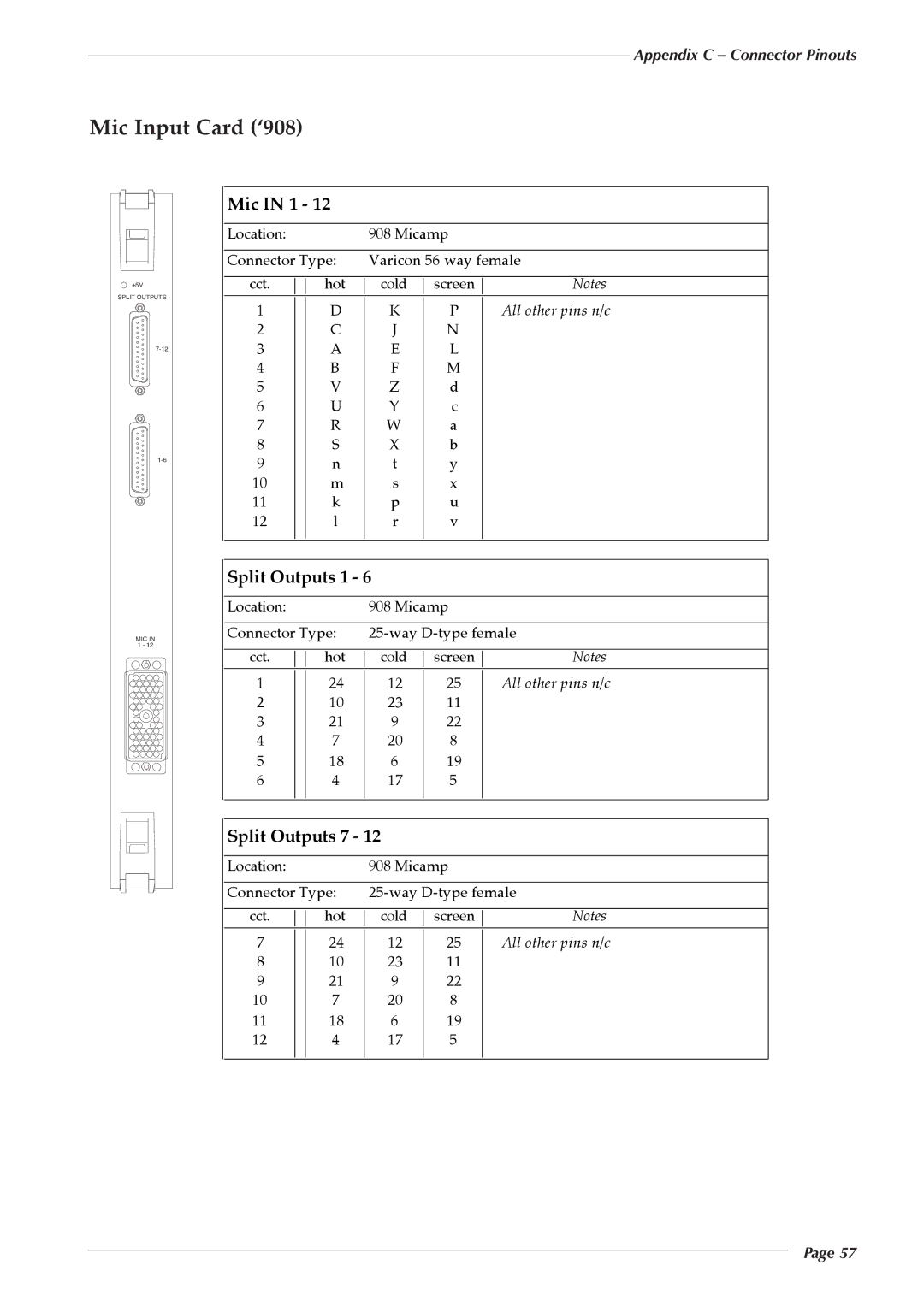 Solid State Logic 82S6PC1010C manual Mic Input Card ‘908, Mic in 1 