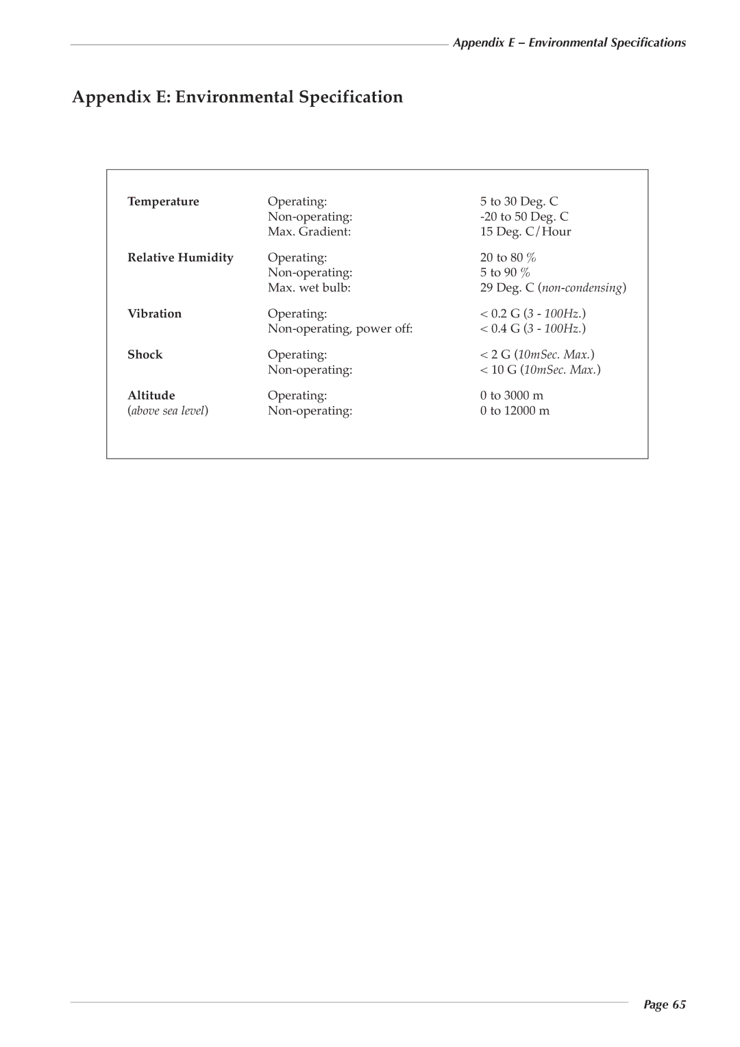 Solid State Logic 82S6PC1010C manual Appendix E Environmental Specification 