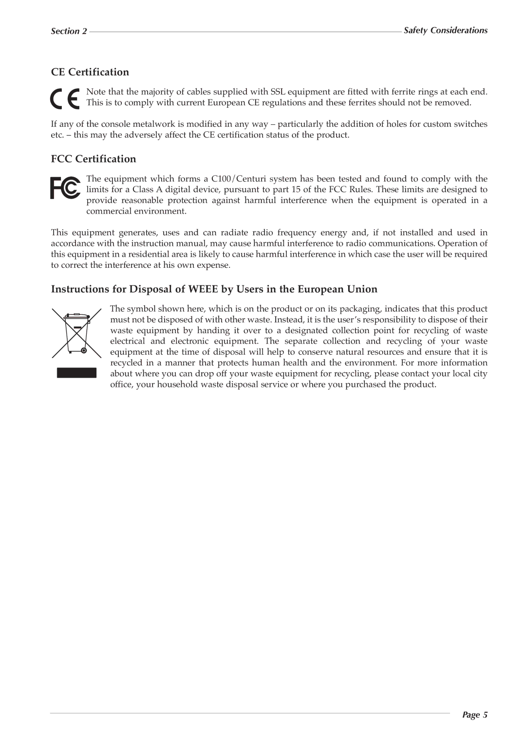 Solid State Logic 82S6PC1010C manual CE Certification, FCC Certification 