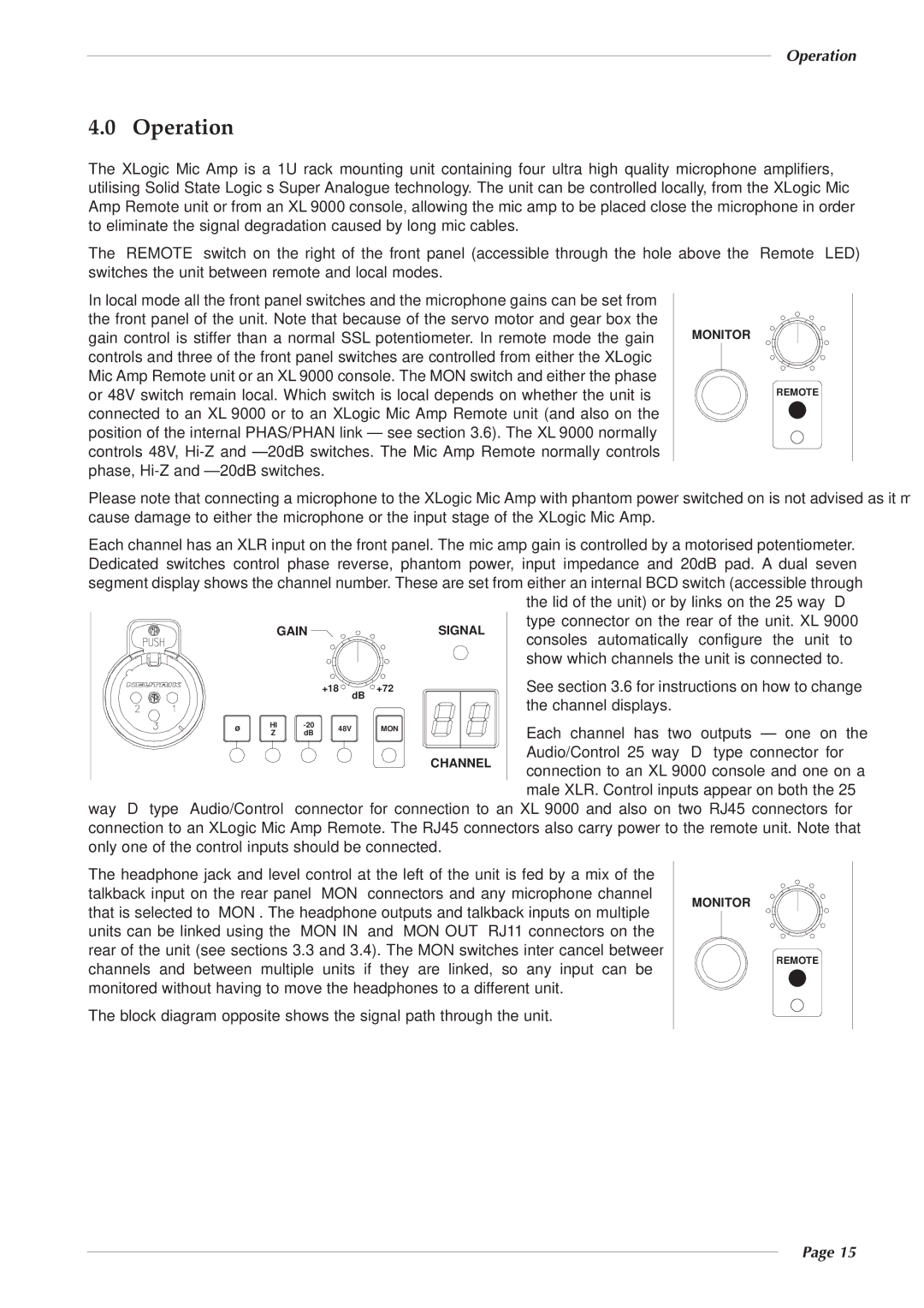 Solid State Logic 82S6XL020E owner manual Operation, Each channel has two outputs one on 