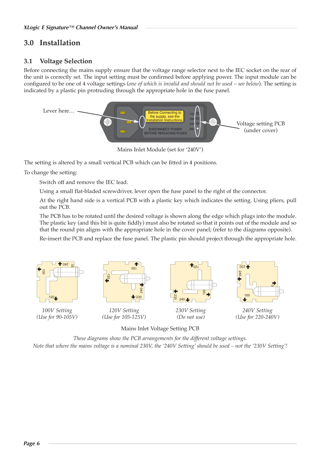 Solid State Logic 82S6XL090A owner manual Installation, Voltage Selection 