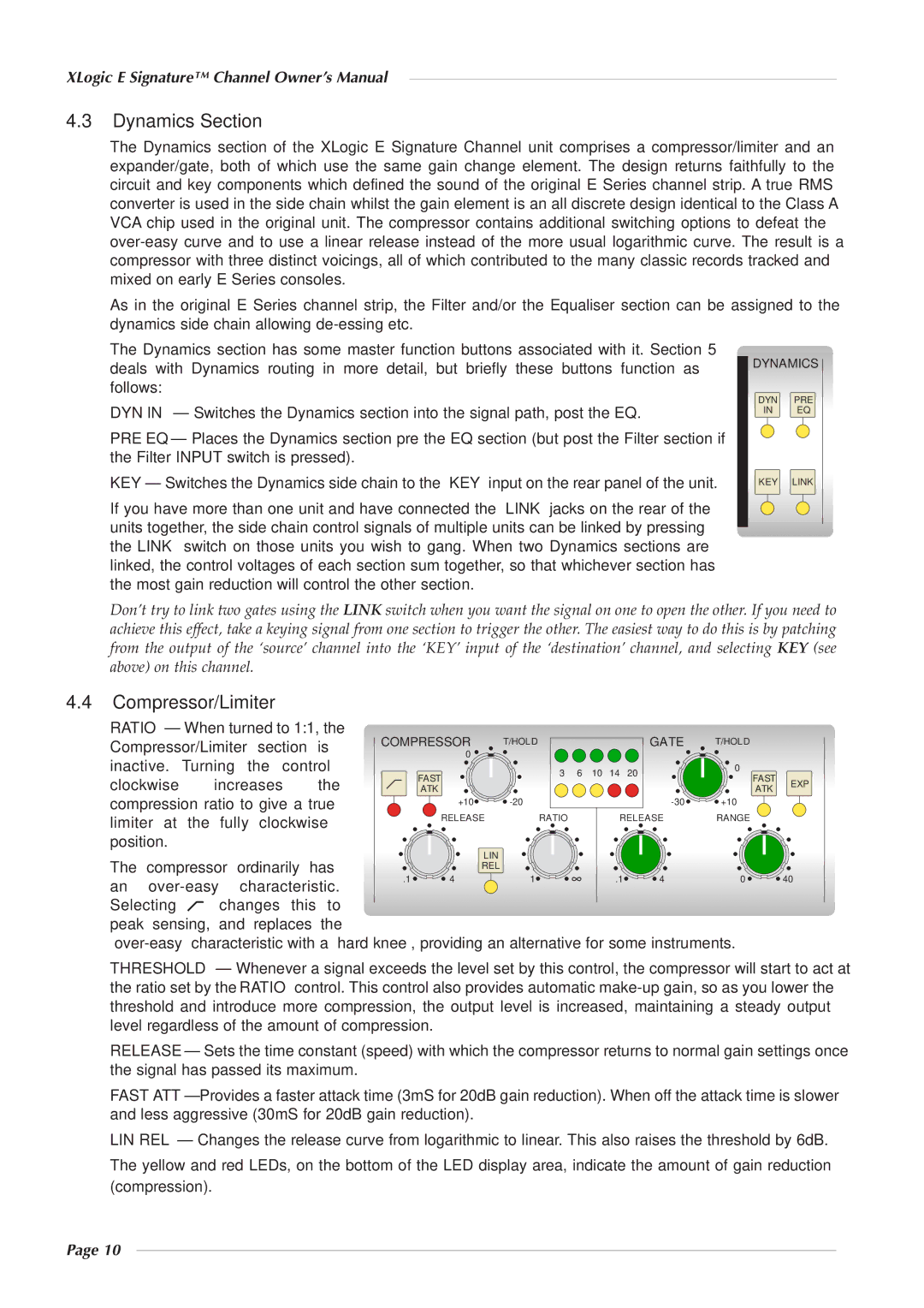 Solid State Logic 82S6XL090A owner manual Dynamics Section, Compressor/Limiter 