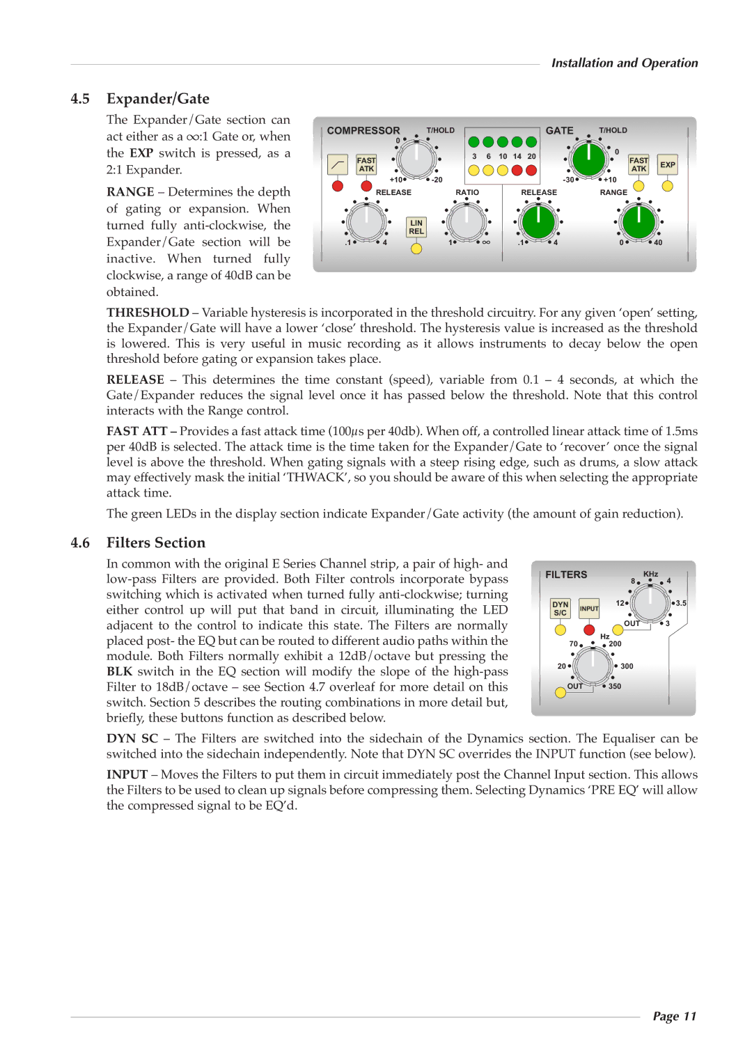 Solid State Logic 82S6XL090A owner manual Expander/Gate, Filters Section 