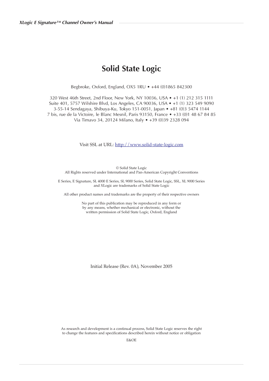 Solid State Logic 82S6XL090A owner manual Solid State Logic 