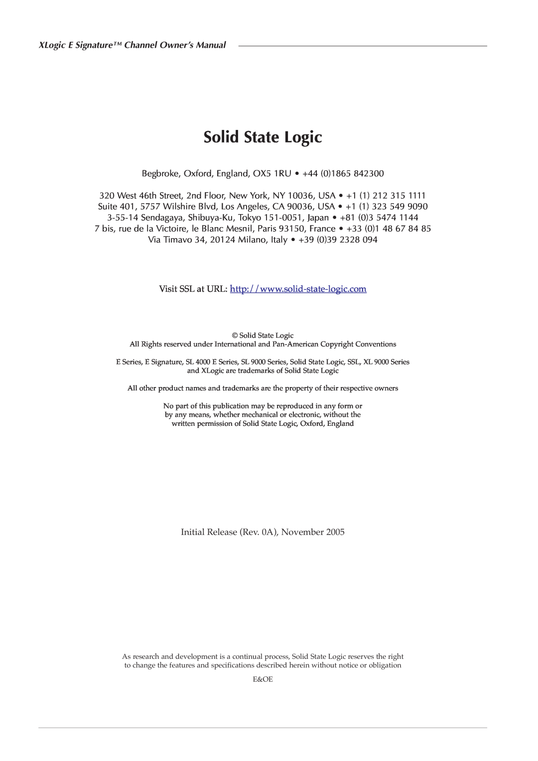 Solid State Logic 82S6XL090A owner manual Solid State Logic 