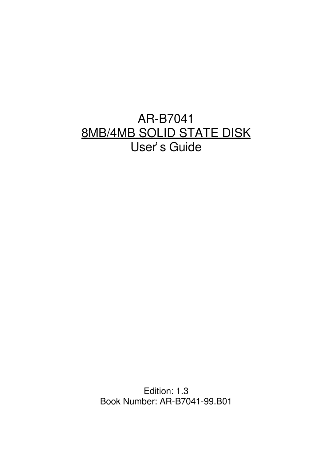 Solid State Logic AR-B7041 manual 8MB/4MB Solid State Disk 