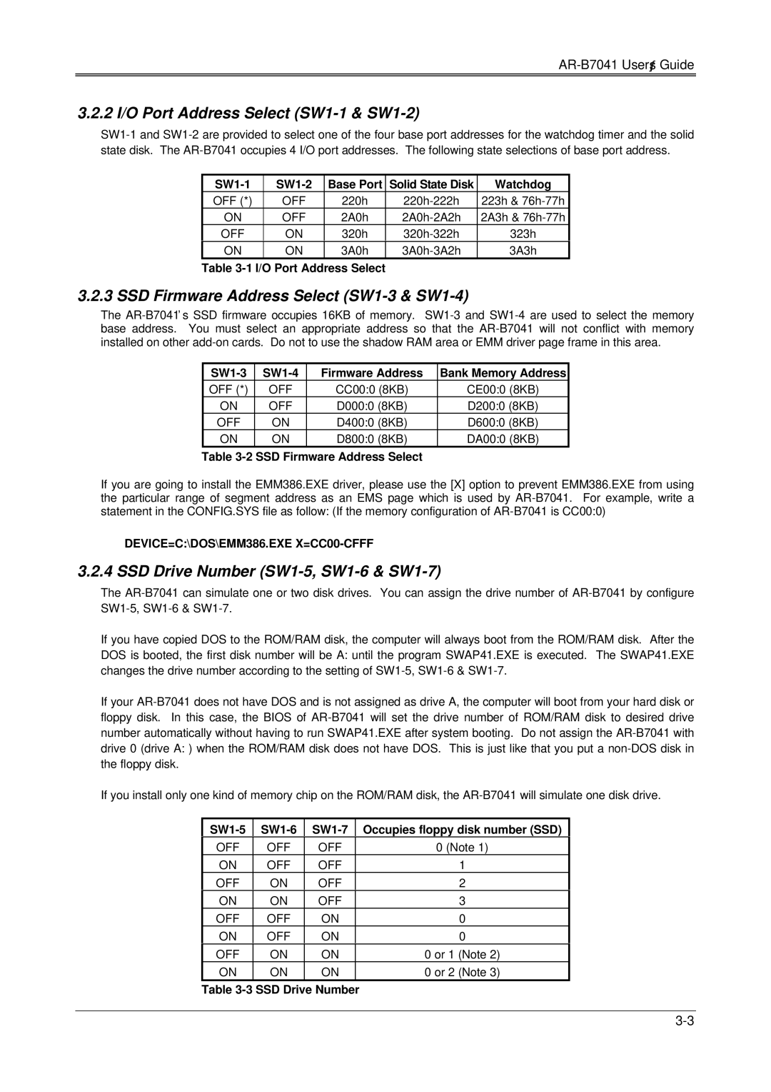 Solid State Logic AR-B7041 manual 2 I/O Port Address Select SW1-1 & SW1-2, SSD Firmware Address Select SW1-3 & SW1-4 