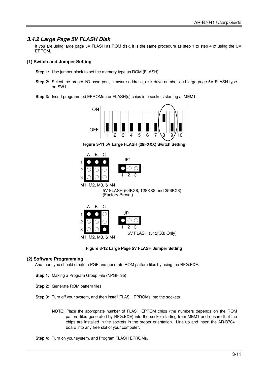 Solid State Logic AR-B7041 manual Large Page 5V Flash Disk, 11 5V Large Flash 29FXXX Switch Setting 