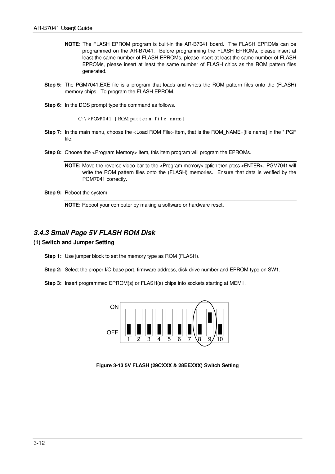 Solid State Logic AR-B7041 manual Small Page 5V Flash ROM Disk, 13 5V Flash 29CXXX & 28EEXXX Switch Setting 