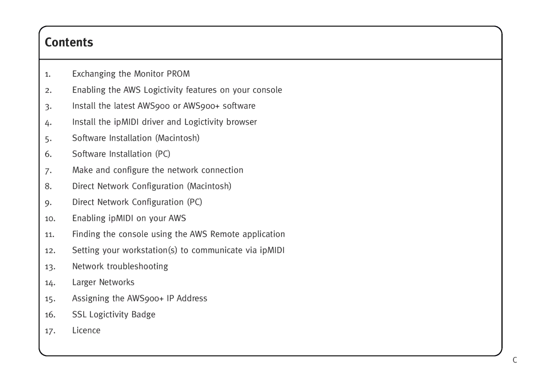 Solid State Logic AWS V4 manual Contents 