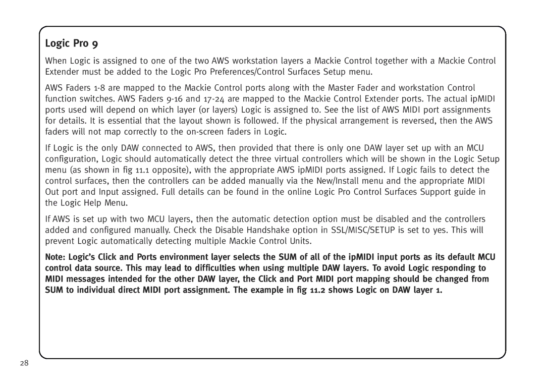 Solid State Logic AWS V4 manual Logic Pro 