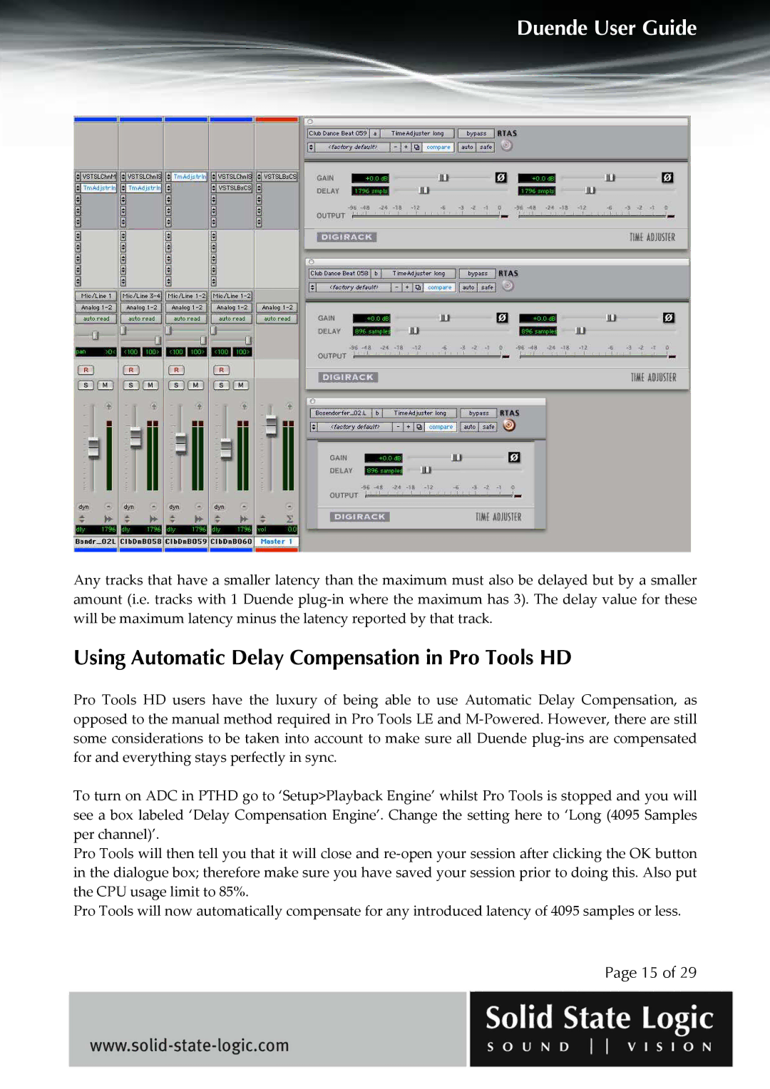 Solid State Logic DUENDE manual Using Automatic Delay Compensation in Pro Tools HD 