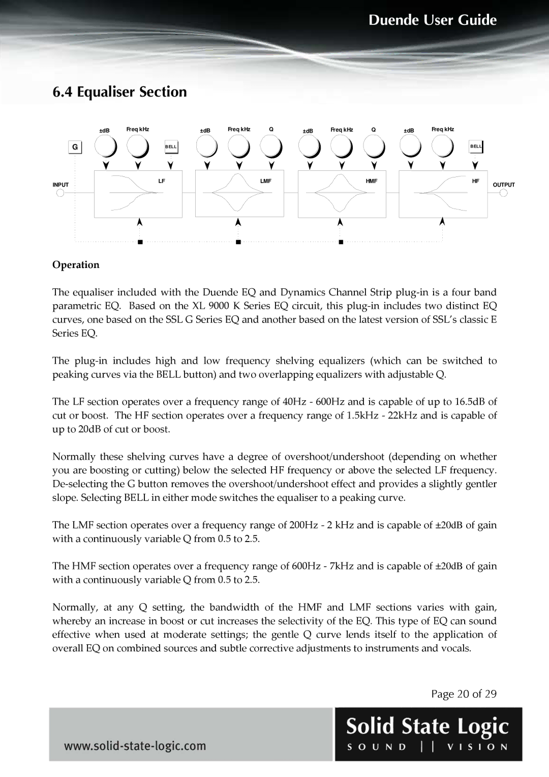 Solid State Logic DUENDE manual Equaliser Section 