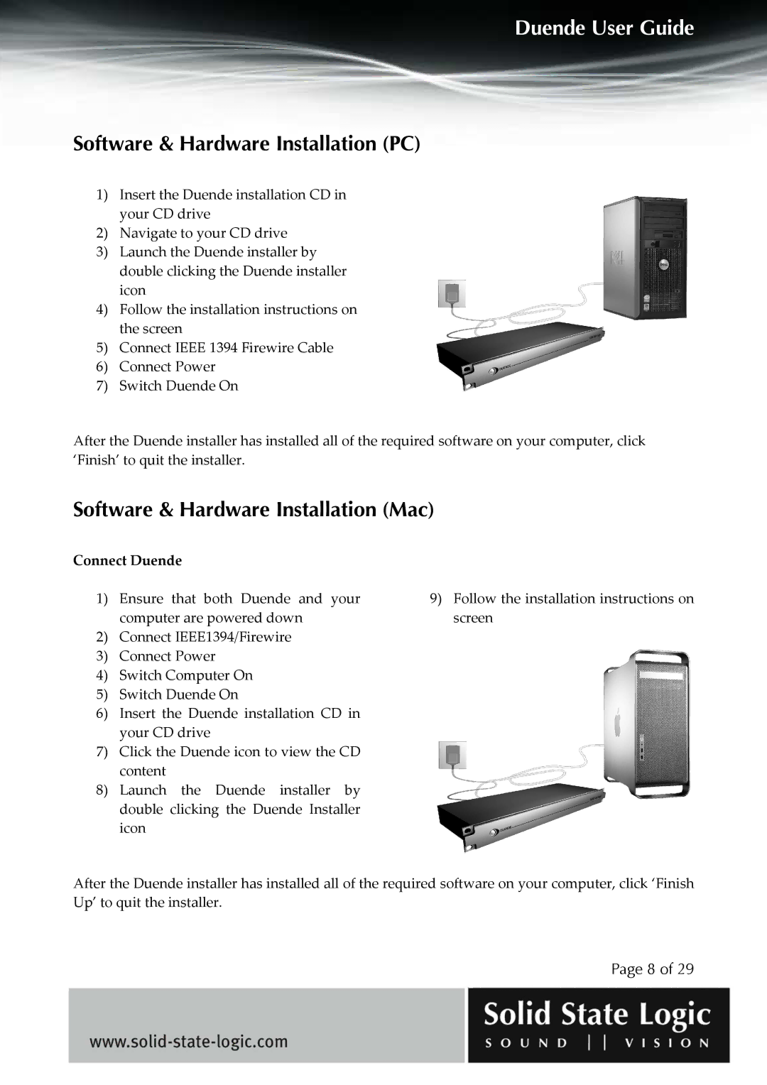 Solid State Logic DUENDE manual Software & Hardware Installation PC, Software & Hardware Installation Mac 