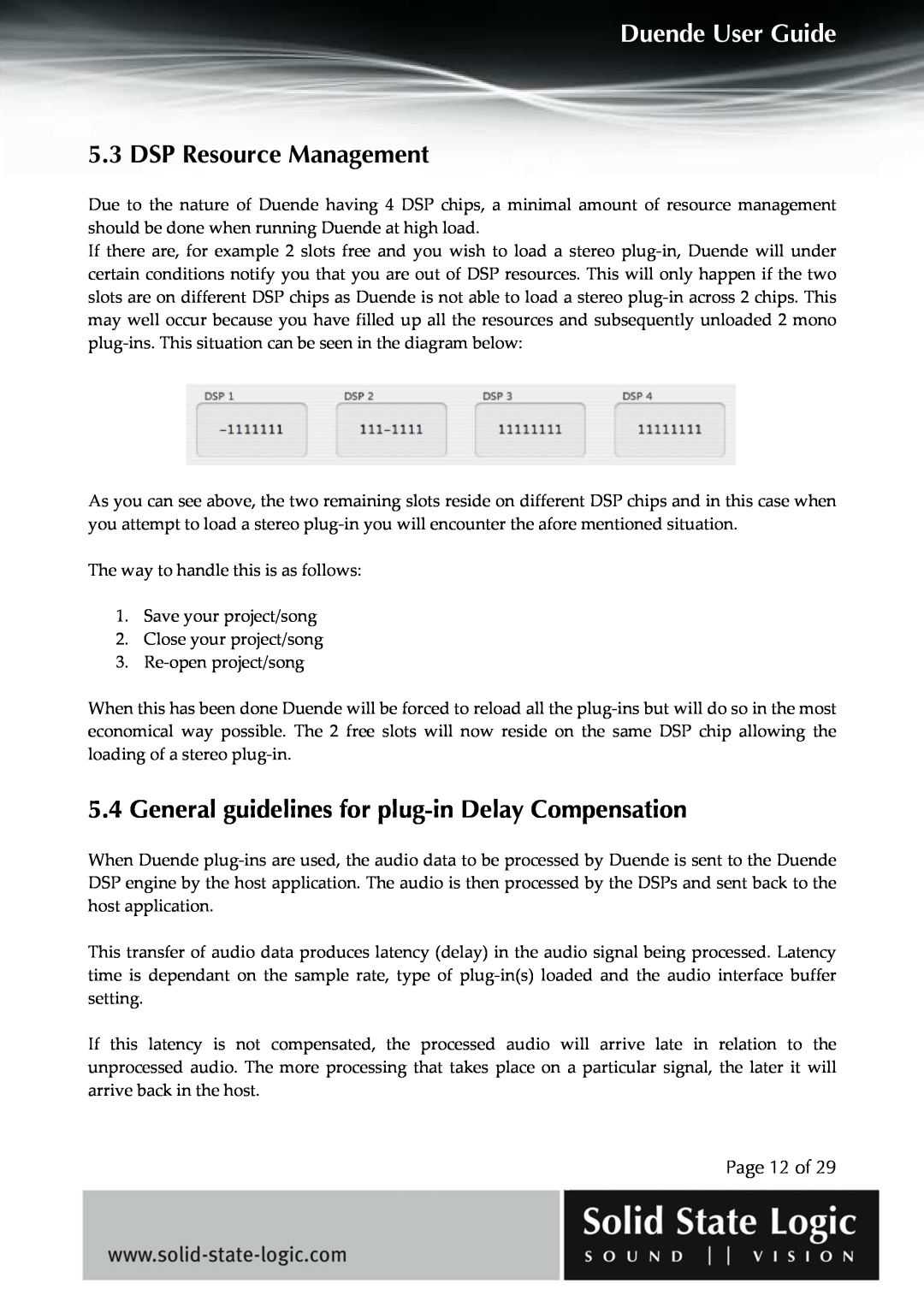 Solid State Logic DUENDE manual DSP Resource Management, Page 12 of, Duende User Guide 