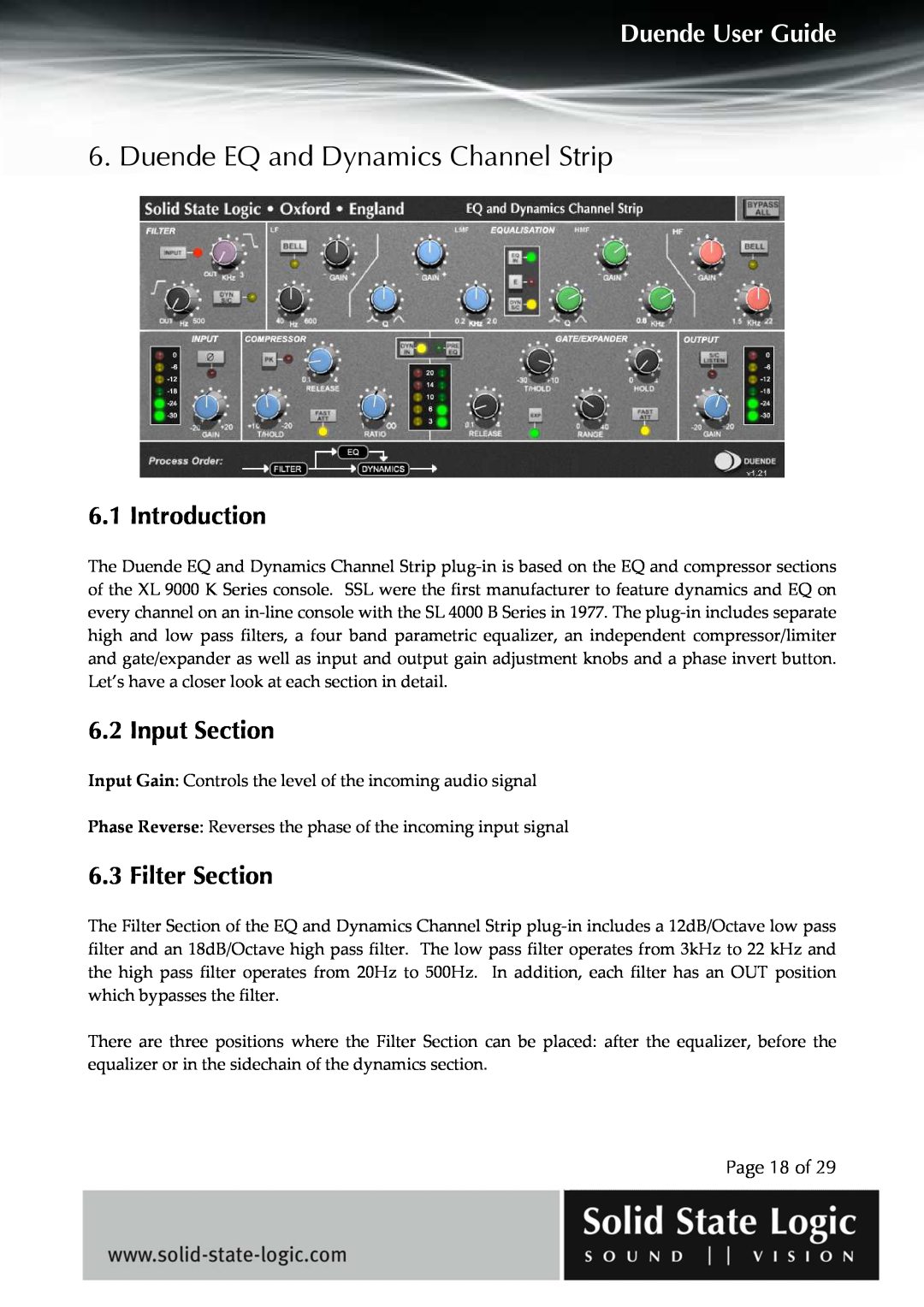 Solid State Logic DUENDE Duende EQ and Dynamics Channel Strip, Introduction, Input Section, Filter Section, Page 18 of 