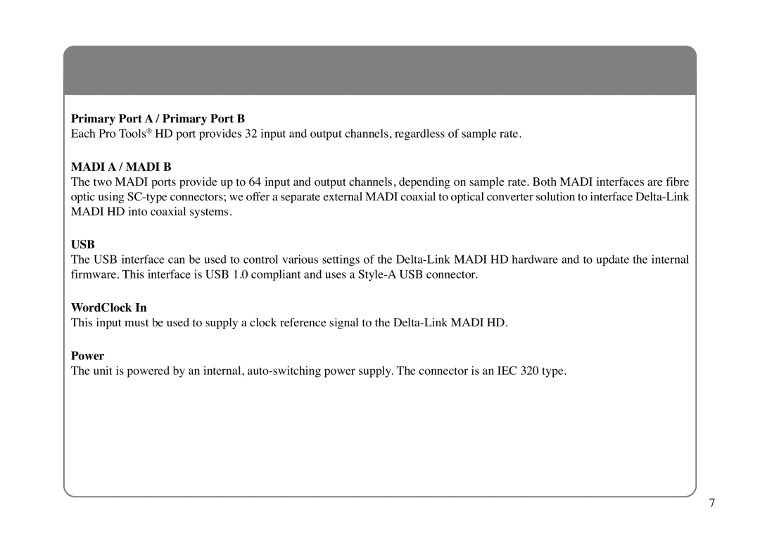 Solid State Logic LINK MADI HD manual Primary Port a / Primary Port B, WordClock, Power 