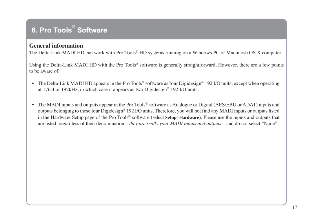 Solid State Logic LINK MADI HD manual Pro Tools Software, General information 